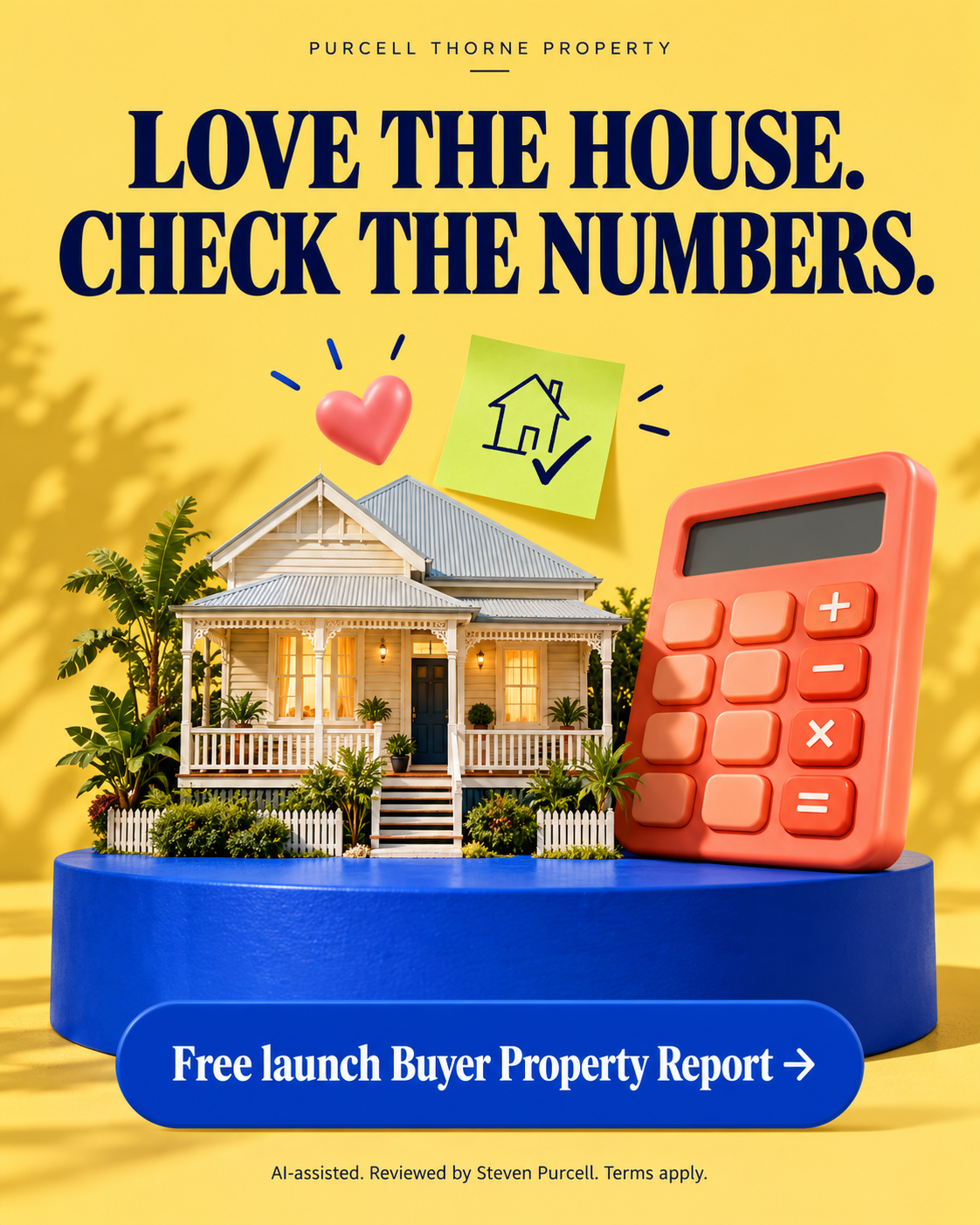 Colourful Queenslander house on a calculator: Love the house. Check the numbers.